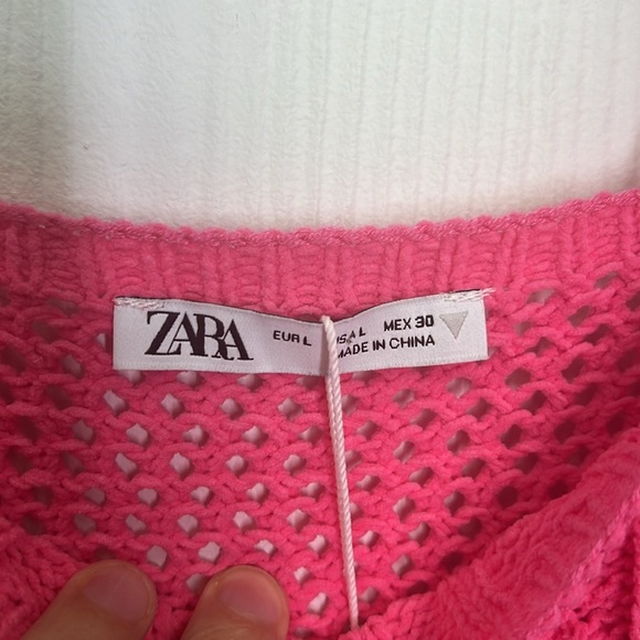 Zara - NWT Pink Knitted Chenille Spaghetti Strap Mini Dress Size Large - Picture 8 of 12